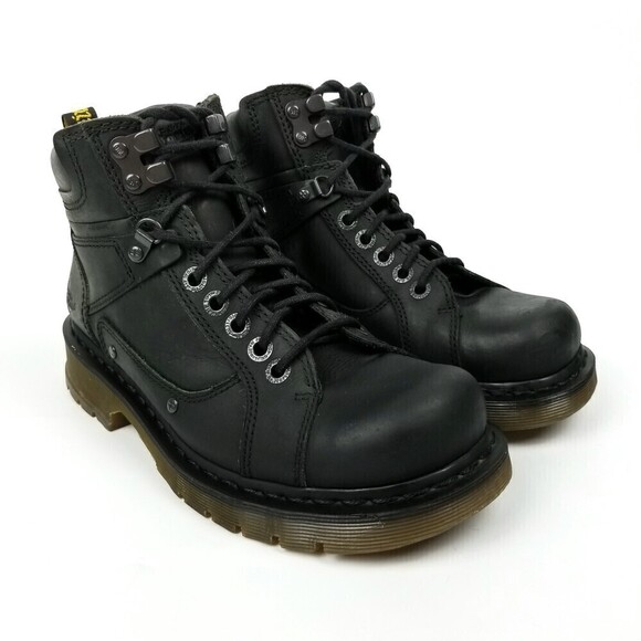 Dr. Martens Soren Moto Biker Black Stud Hiking Leather Ankle Boots Mens 9 Black - Picture 1 of 9